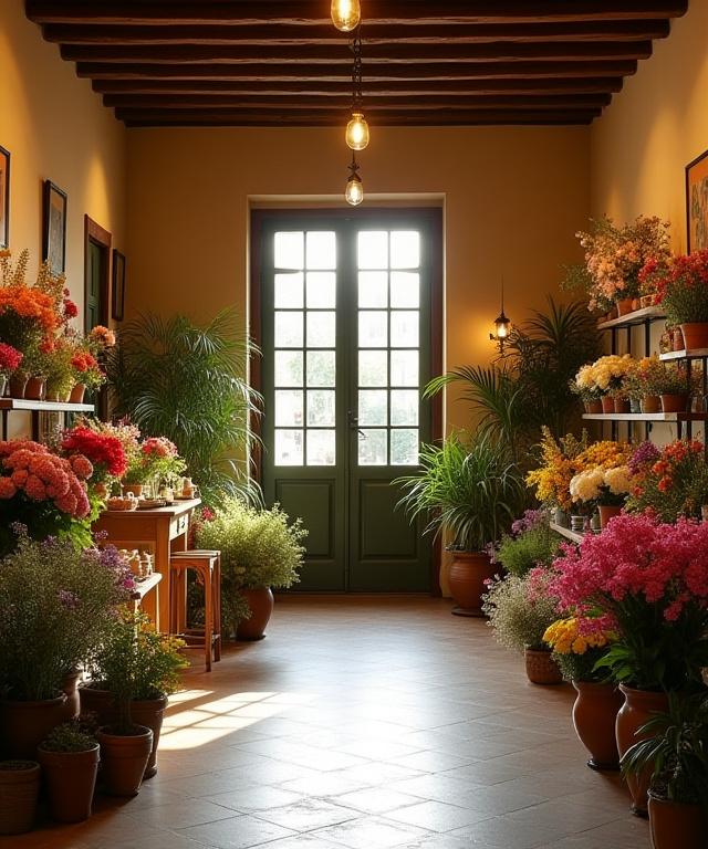 L'interno del negozio Eco d'Ombra, con fiori freschi e un'atmosfera accogliente.